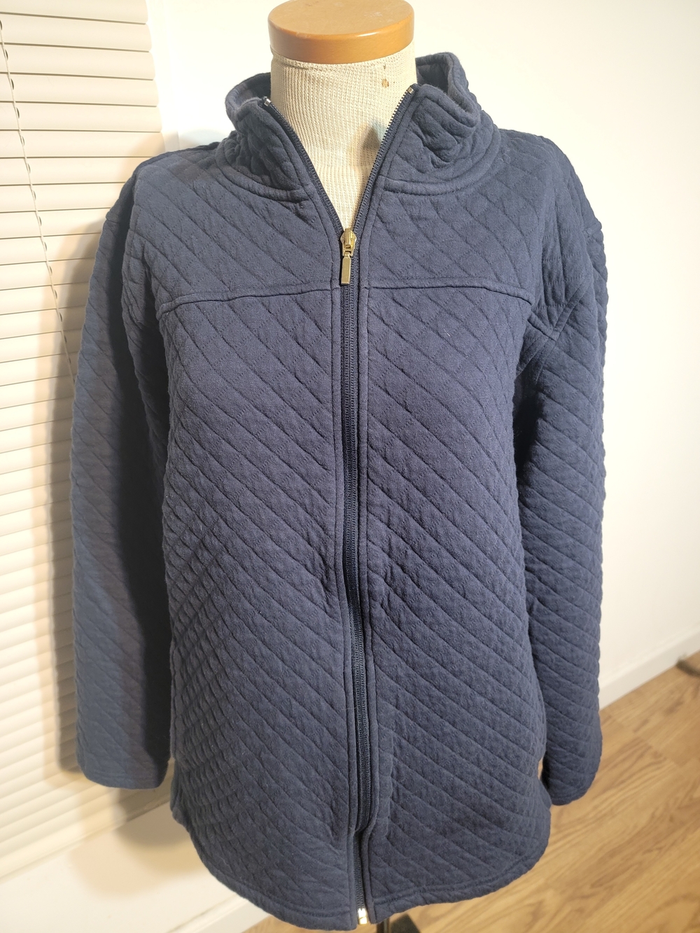 croft & barrow Navy Quilted Zip-Front Bomber Jacket